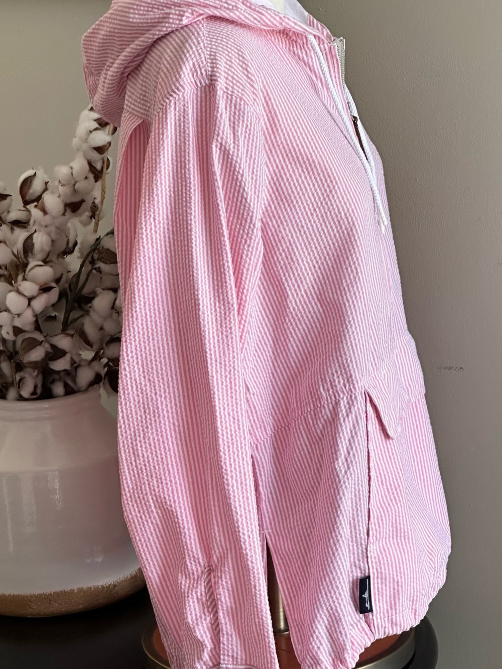 Charles River Apparel Pink and White Striped Women's Seersucker Hoodie XXL - Picture 4 of 14